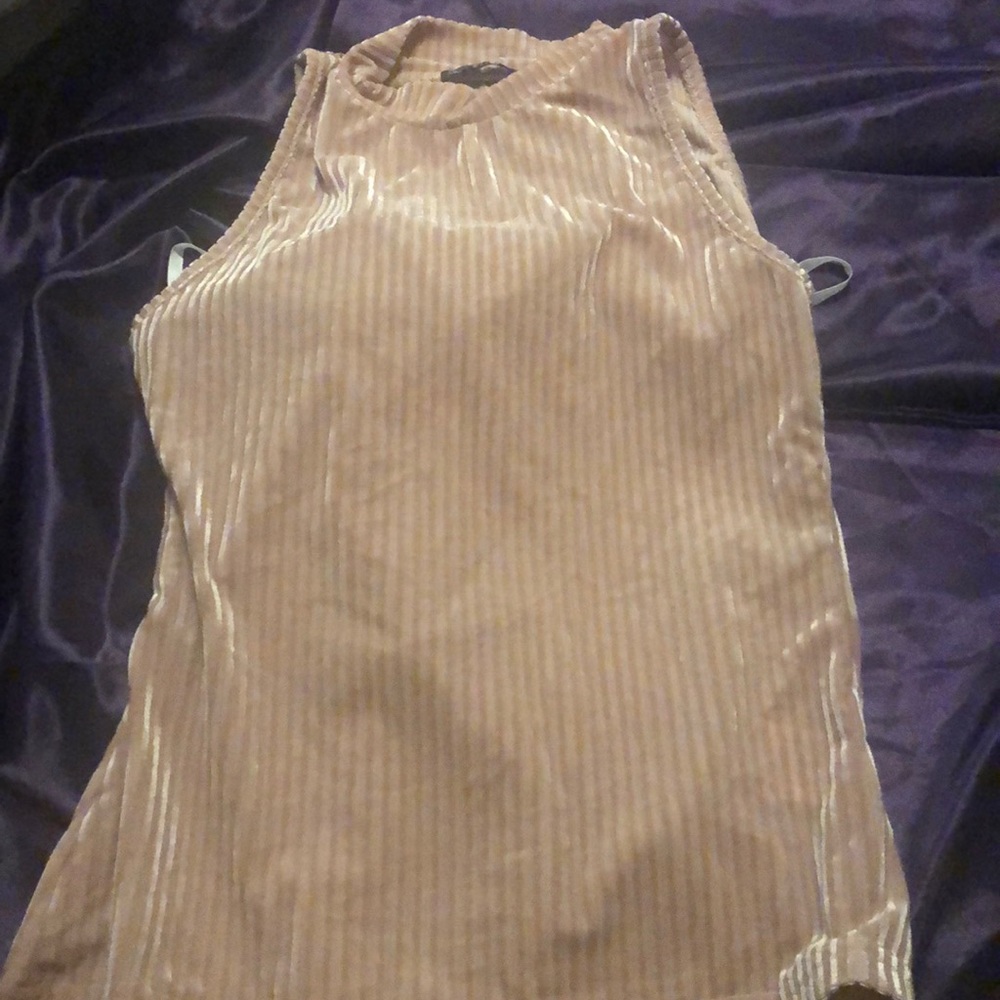 Mock neck rib-knit velvet tank top